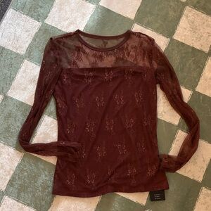NWT Elegant Sheer Lace Top - Brown